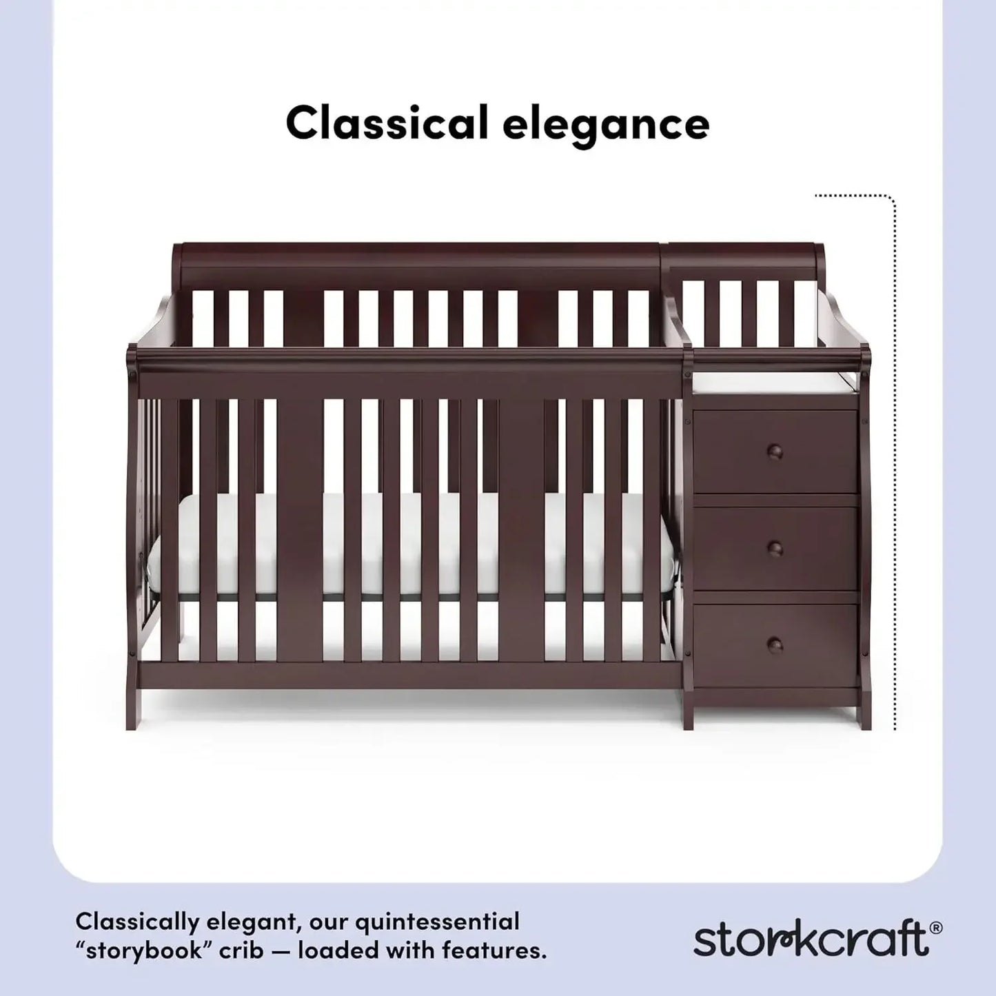 Storkcraft Portofino 5-In-1 Convertible (Espresso) Crib And – Table Combination With 3 Drawers, Includes Baby Changing Pad, Can