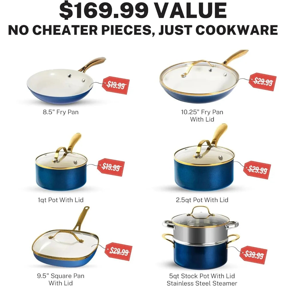 12 Piece Ceramic Nonstick Cookware Set With Steamer