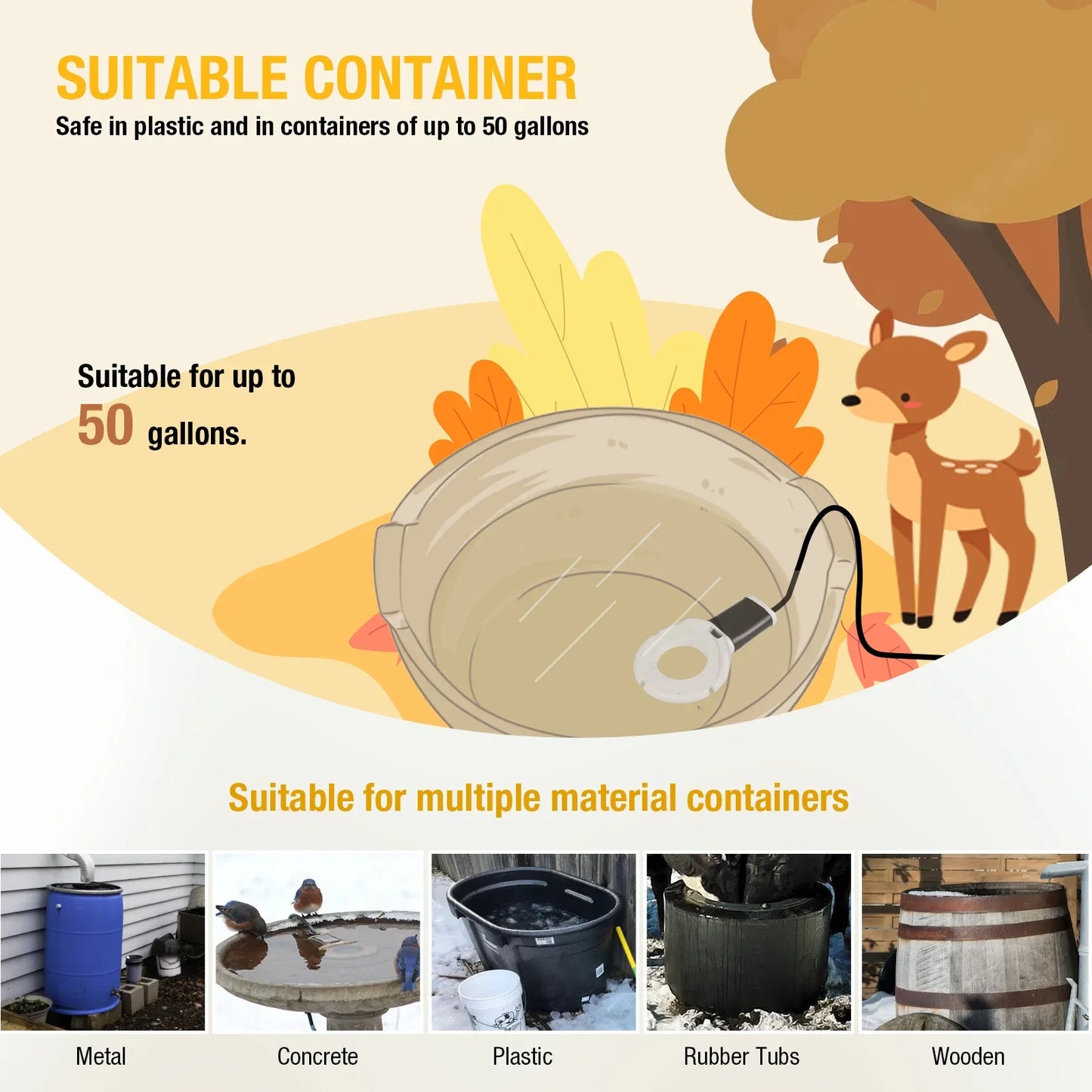 Submergible Cast Aluminum Thermostatic Control Bird Bath Heater De-Icer for Livestock Poultry Birds Cows Horses Drink Water