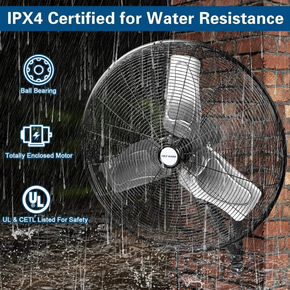 24 in. Outdoor Oscillating Wall Fan, 6300 CFM 3-Speed Heavy Duty Outdoor Wall Fans, High Velocity Waterproof Fans for Patio, Co