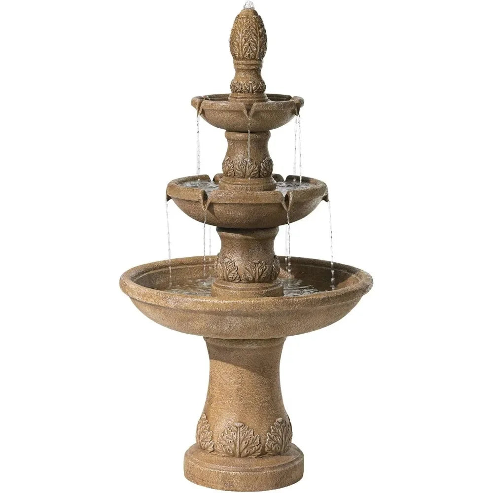 Italian Outdoor Floor Bubbler Fountain and Waterfalls 57" High 3 Tiered Basins Decor for Garden Patio Backyard Deck Home Lawn