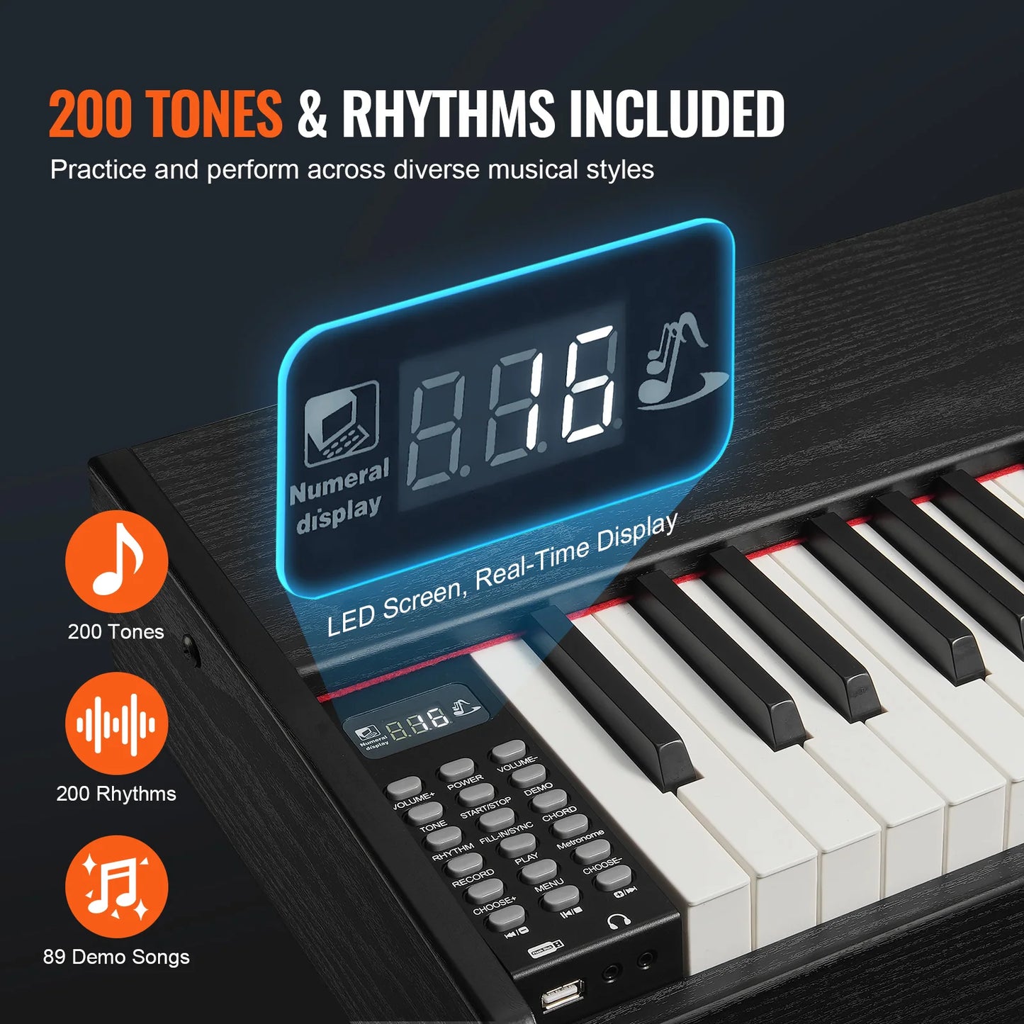 SucceBuy 88 Key Fully Weighted Keys Electric Piano Dual Keyboard Mode  Speakers Cabinet Bracket 200 Tones Rhythms Beginner