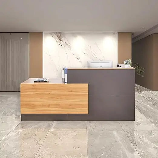 L Shaped Reception Desk with Lockable Drawers and Adjustable Filling Cabinet,Modern Front Desk Reception Counter with Keyboard T