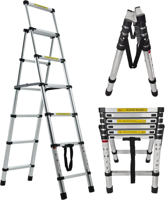 5+6 Steps Ladder Stair Ladder Telescopic Ladder Multi-Purpose Folding Aluminium Telescoping Ladder Extendable Portable Ladder