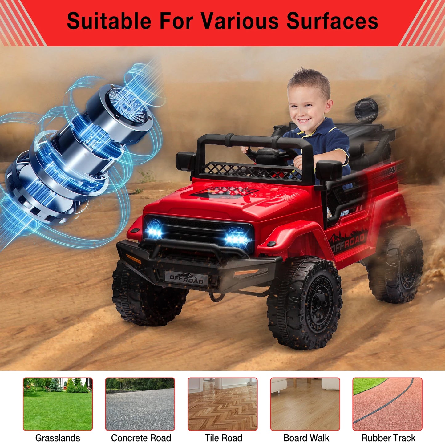 12V Kids Ride On Toy Mini Truck Electric Play Car with Parent Remote Control 4-Wheel Suspension Bluetooth Speaker Birthday Gifts
