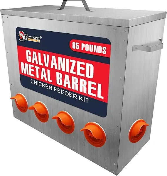 Large Capacity 85lbs Automatic Metal Poultry Feeder Set, Chicken Galvanized Trough, Chicken Feeder No Waste, Rainproof Poultry F