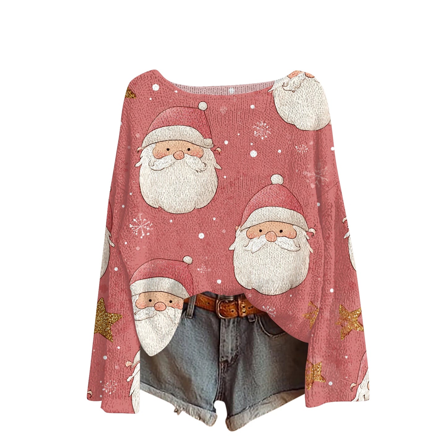 Women'S Round Neck Lightweight Sweater Casual Long Sleeve Christmas Print Knit Pullover Pulls Femmes Ropa De Mujer Woman Clothes