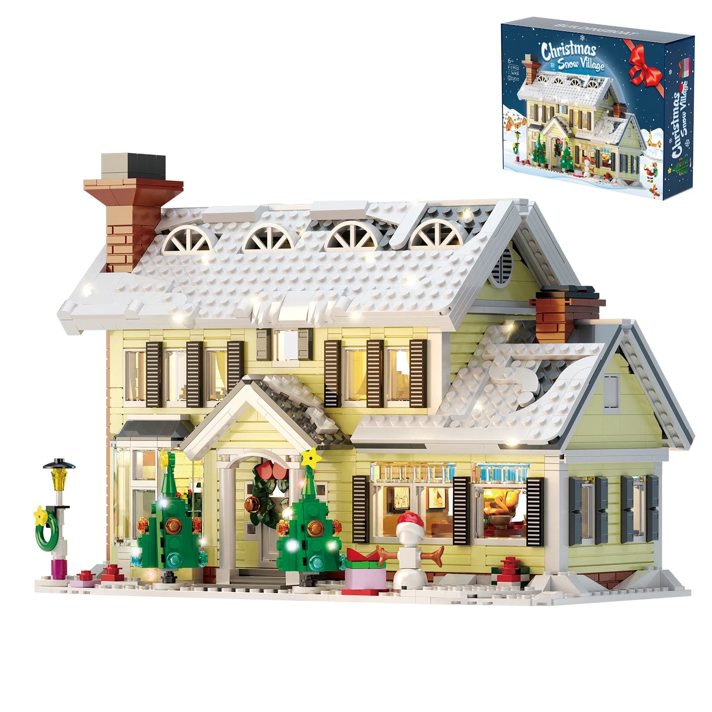 Christmas Holiday House Building Blocks Set, LED DIY Christmas Holiday Snow Village Gifts for Boys and Girls (1156pcs)