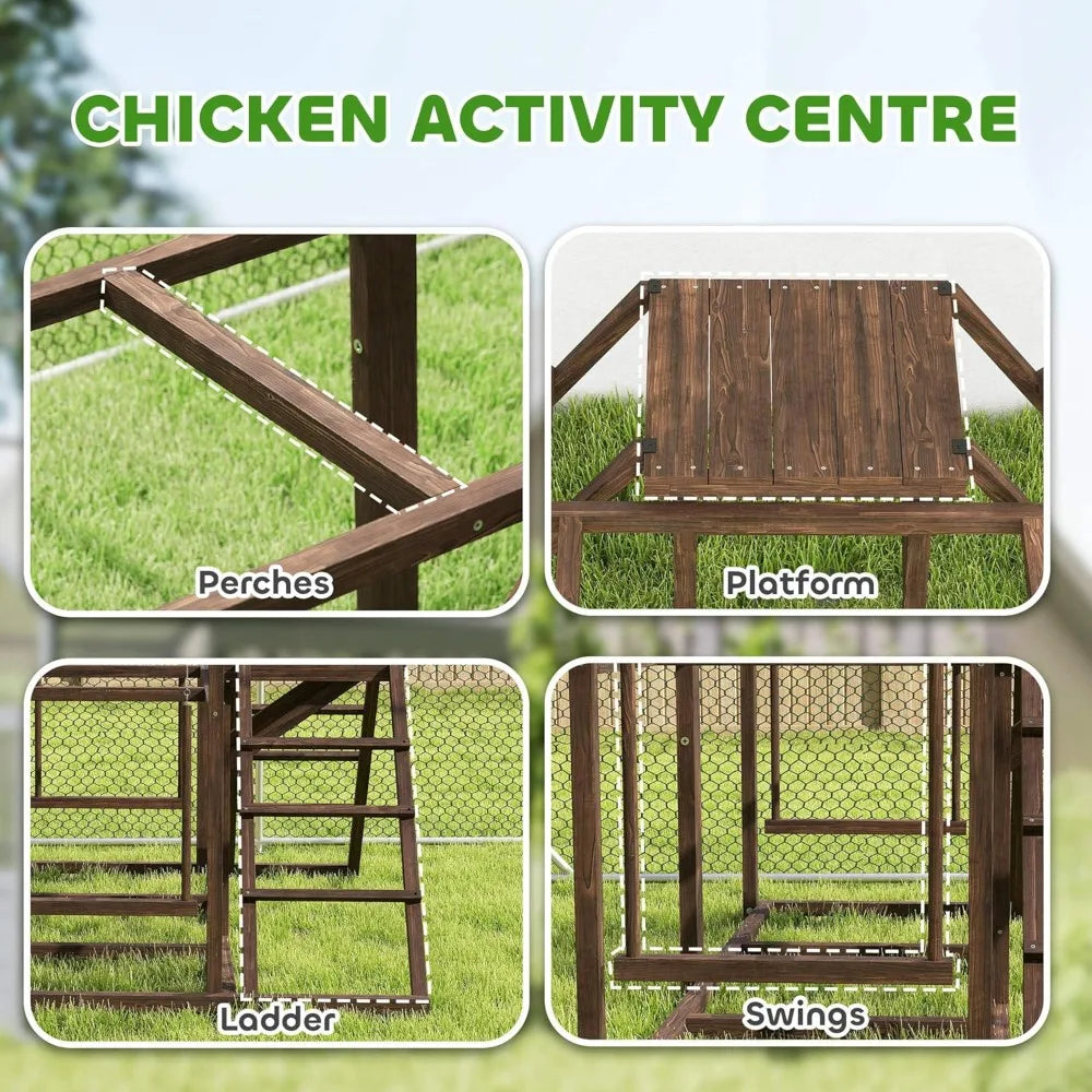 PawHut Chicken Coop Perches with Swing Roosting Bars Activity Play Set Wooden Chicken Coop Accessory Toys for 4 to 6 Chickens