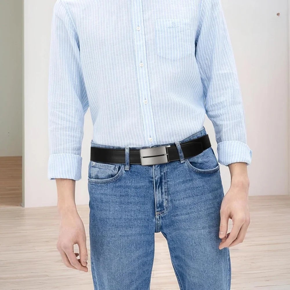 Mens Leather Ratchet Belt Automatic Buckle 1 3 8 Dress Belt