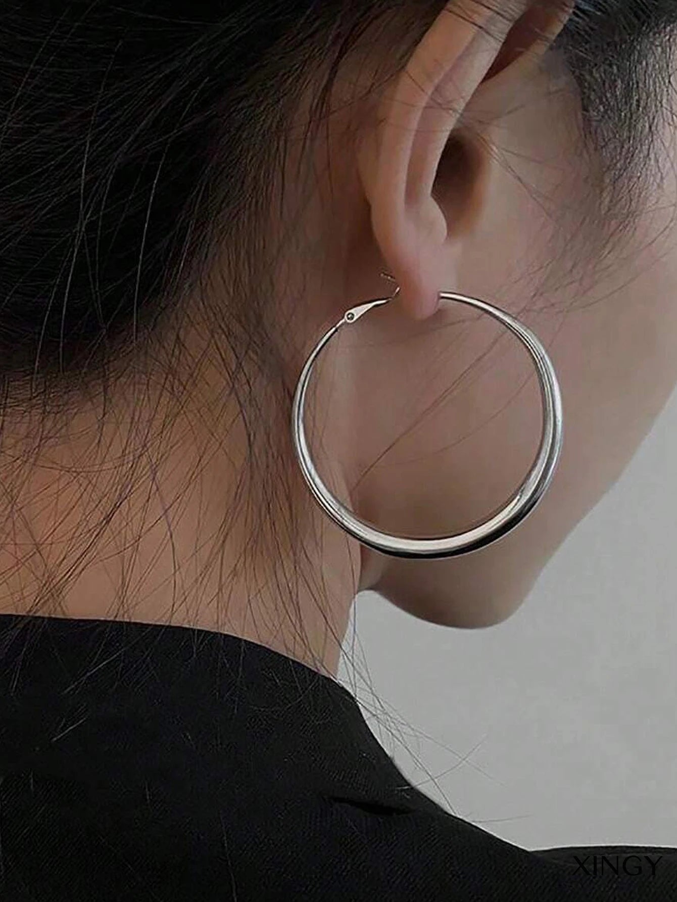 Silvery Hoop Earrings For Women, Minimalist Style Fashion Stud Earrings, Trendy Luxury Jewelry