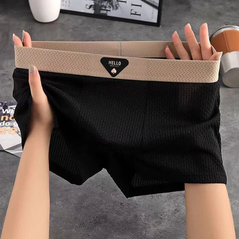 4pcs Men's Boxer Shorts Ice Silk Underwear Underpants Cool Breathable Sexy Slim Panties Mesh Lingerie