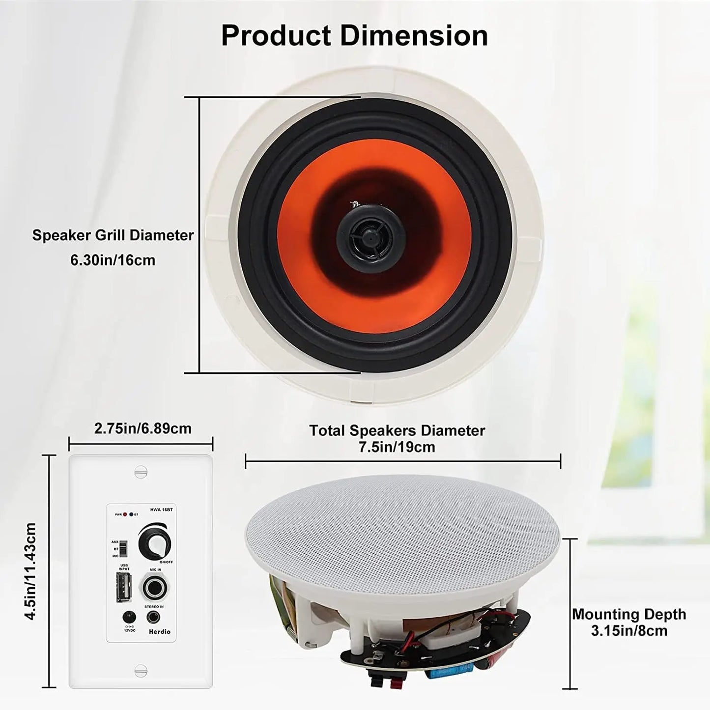 Herdio 6.5 Inch Bluetooth in Wall in Ceiling Speakers 600 Watt  with Wall Amplifier Receiver for Home Theater Office,2 Pairs