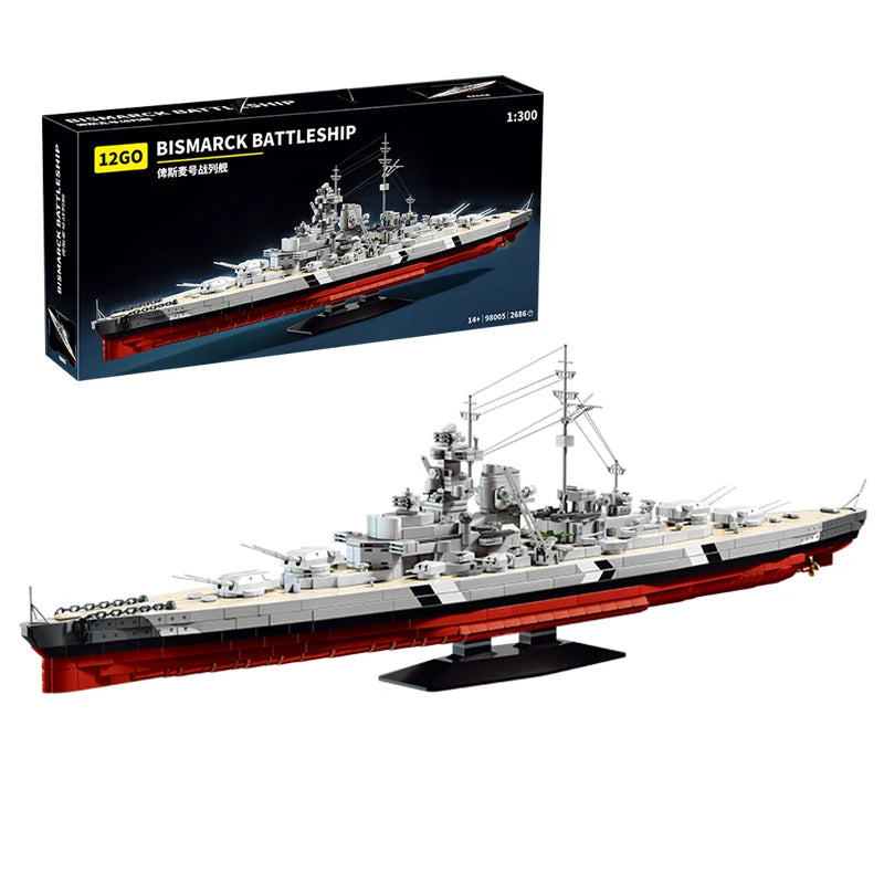 2686PCS Bismarck Battleship Model Building Blocks Toys Sets Desktop Ornaments Assembly Ship Bricks Ideal Holiday Birthday Gifts