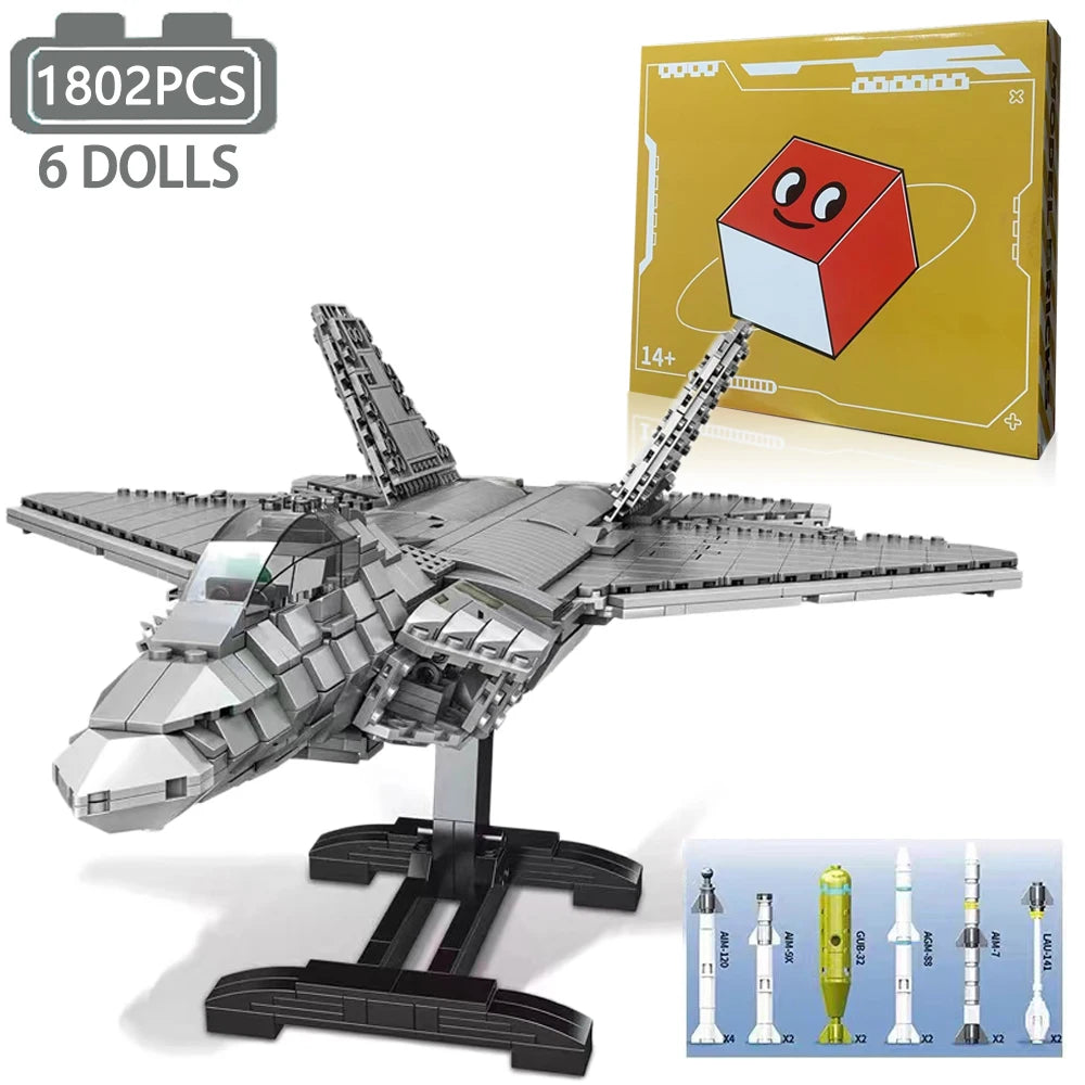 WW2 Airplane Military F22 Raptor fighter Jet Model Building Blocks J-20 Soldier Air Missile  Aircraft Bricks Model Set Kid Toy