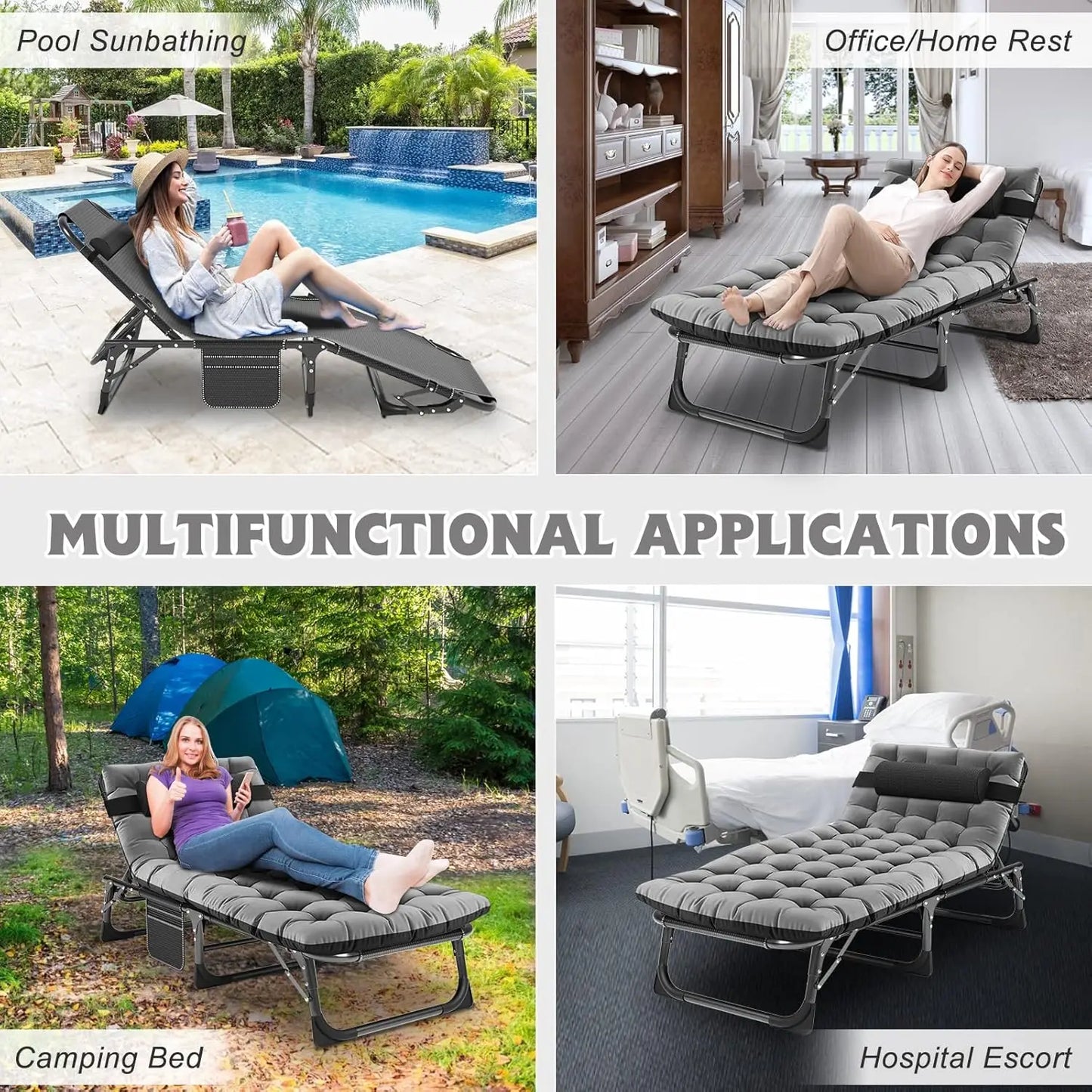Chaise Lounge Chair,5 Positions Padded Outdoor Tanning Chair,Heavy Duty Portable Lounge Chair for Outdoor Sunbathing Patio