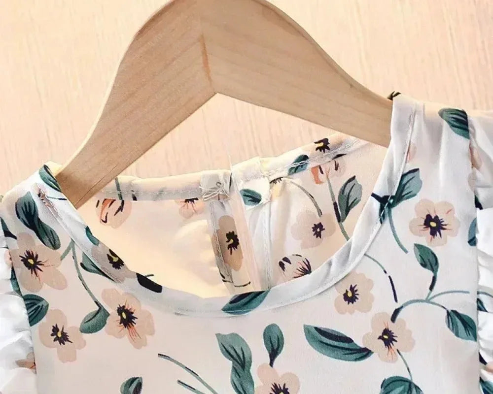 Kids Clothes Girls Set Sleeveless T-shirt+Shorts 2PCS/Sets Baby Girls Clothes Chiffon Shirt Flower Print Children Girls Clothes