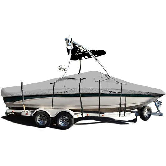High quality - Grey,V-Hull Fishing Tournament Boat w/Ski Wakeboard Tower Boat Cover 21-22ft Long and 102" Wide ,Free shipping