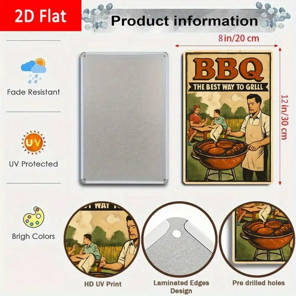 1PC Tin Sign BBQ The Best Way To Grill - Outdoor/Backyard Decor, Retro Metal Plaque, 8x12 Inches/20x30cm
