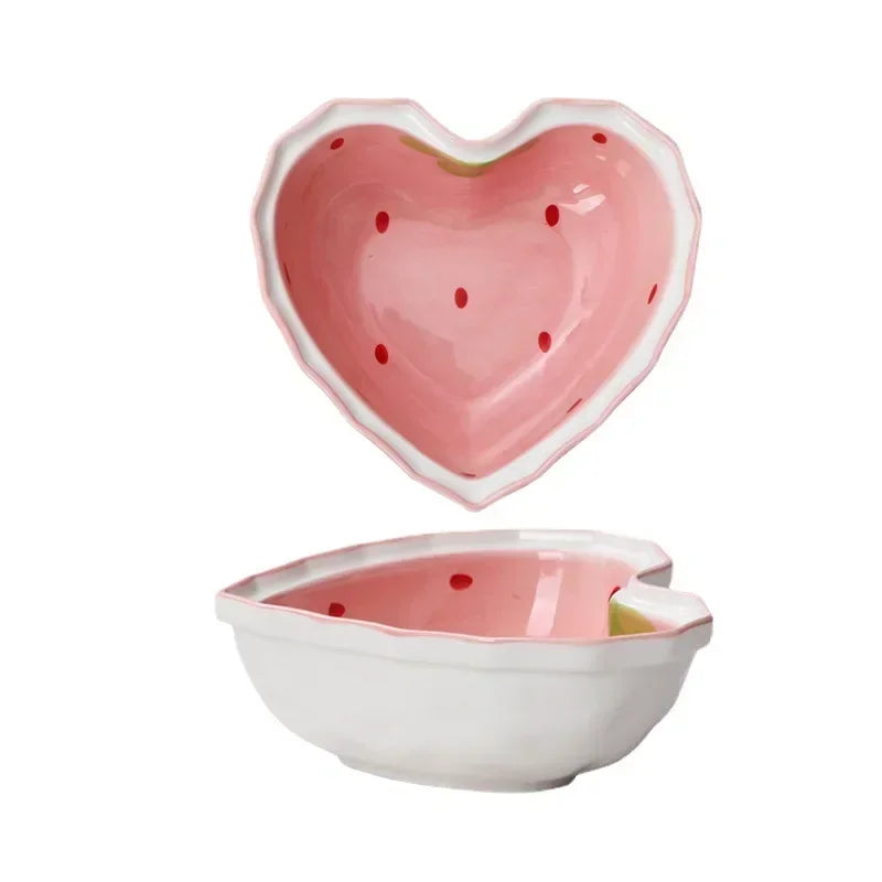 Strawberry Ramen Bowls and Spoons Creative Ceramics Anti-scald Instant Noodle Bowl Cute Strawberry Bowl Pretty Bowl Soup bowl