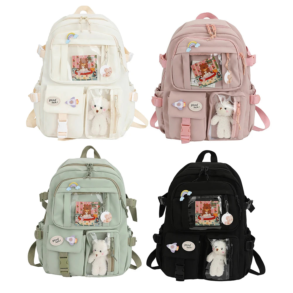 Fashion Travel Solid Color Nylon Backpack Large Capacity Knapsack Handbags for Women Students Shopping Travel