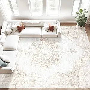 Area Rug 8x10 Vintage Rug: Large Washable Living Room Rug Retro Medallion Distressed Rug Soft Low Pile Non-Slip Rugs Indoor Floo