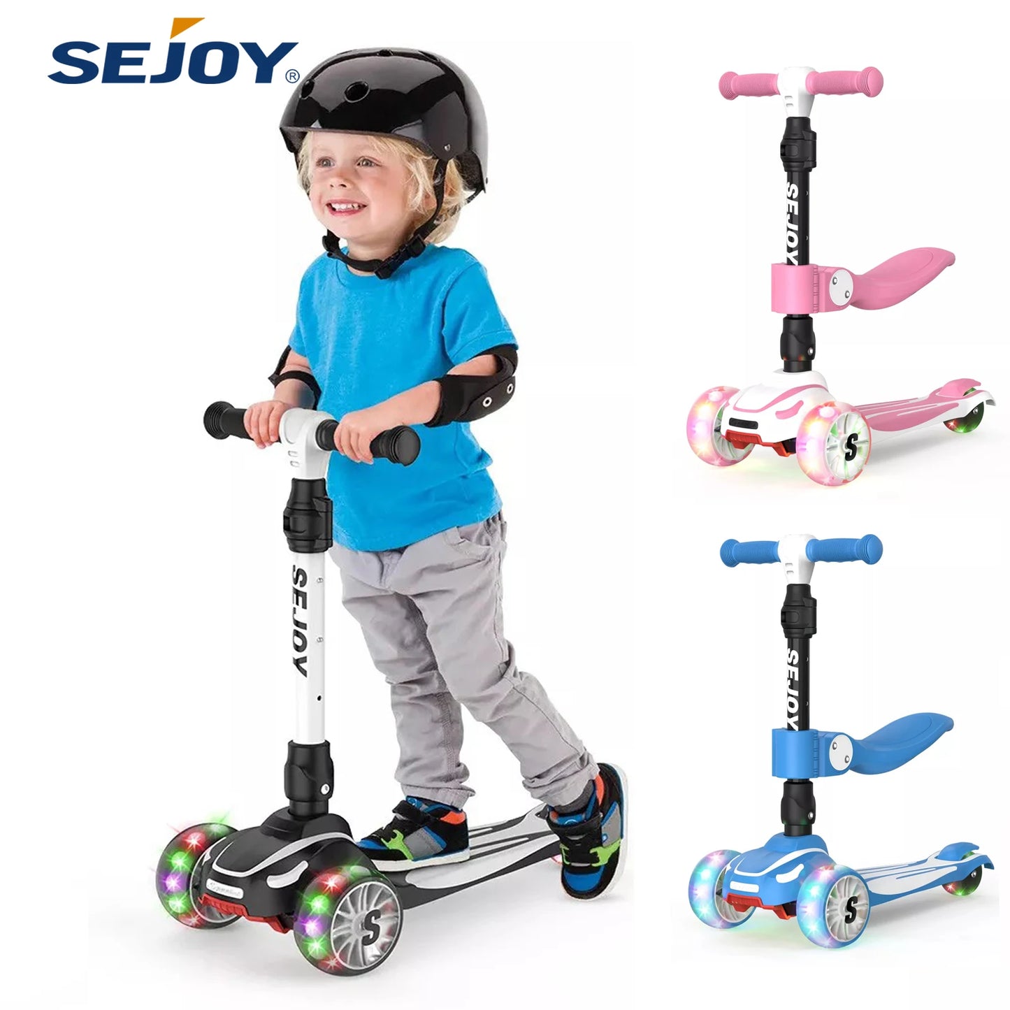 Sejoy Toddler Kick Scooter With Foldable Seat Height Adjustable