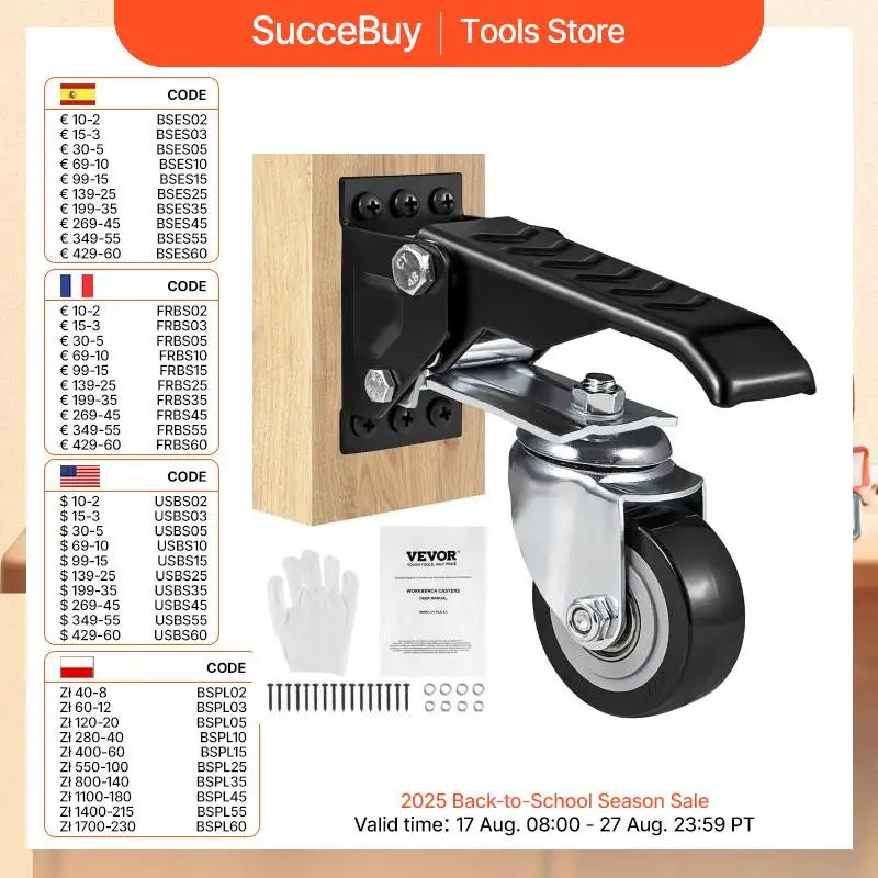 SucceBuy 165 lbs 2.5" Set of 4 Workbench Caster Wheels Mounted Retractable Stepdown Wheel 360° Swivel for Tables and Equipment