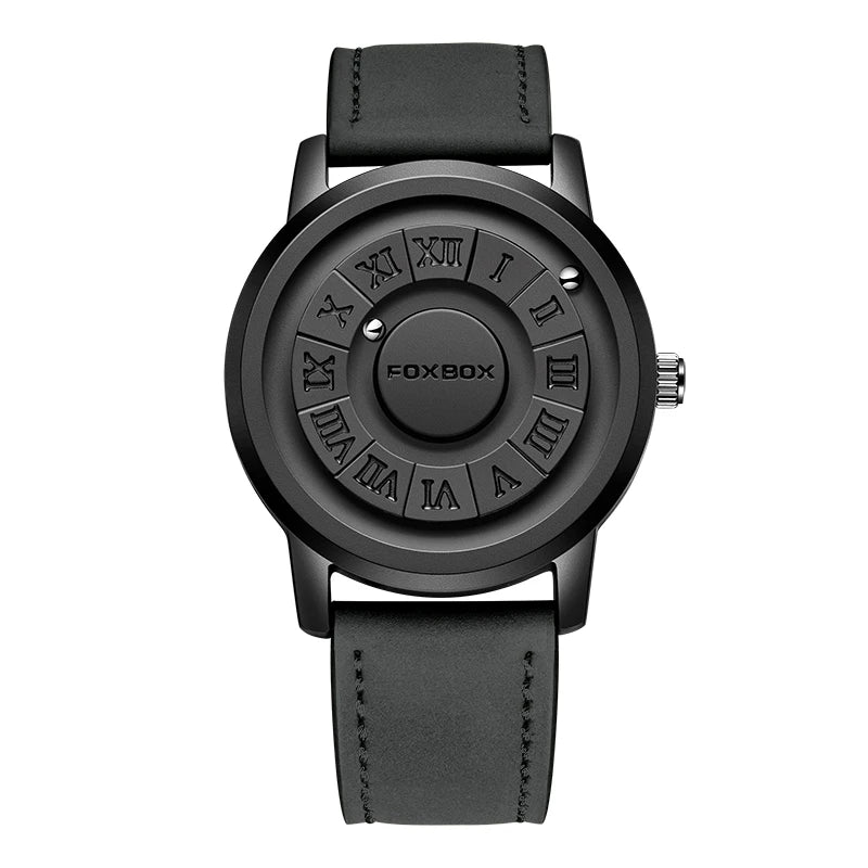 FOXBOX Men's Quartz Watch Fashion Personality Creative Scrolling Iron Ball Magnetic Pointer Waterproof for Male Watches Gift+Box
