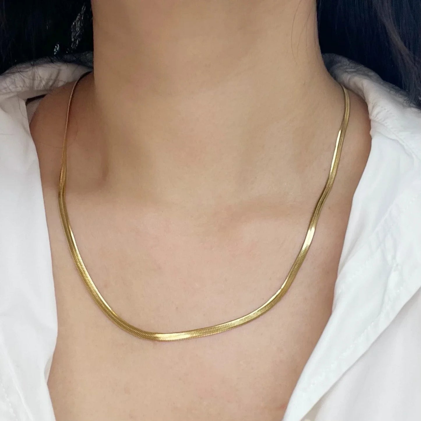 Minimalist Unisex Snake Chain Necklace Stainless Steel Gold