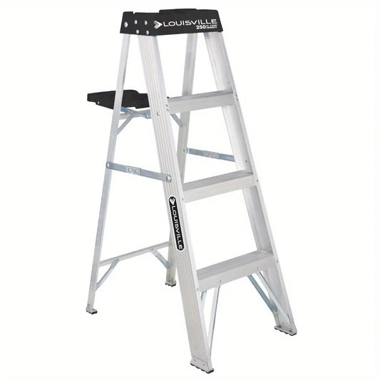 4' aluminum ladder, 250 lbs. Lightweight and safe with molded above, including a recessed tray to hold all tools