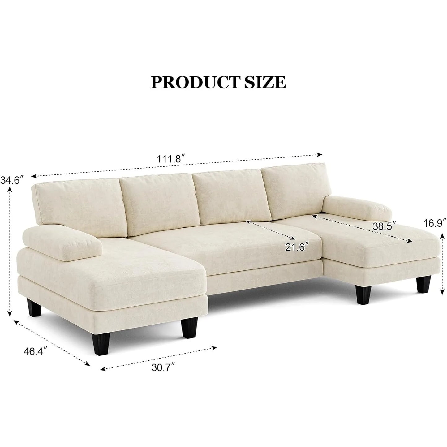 U Shaped Sectional Couches for Living Room,111 Inch Modular Sofa with Double Chaise,Large Lounge Couch for Apartment,Warm White