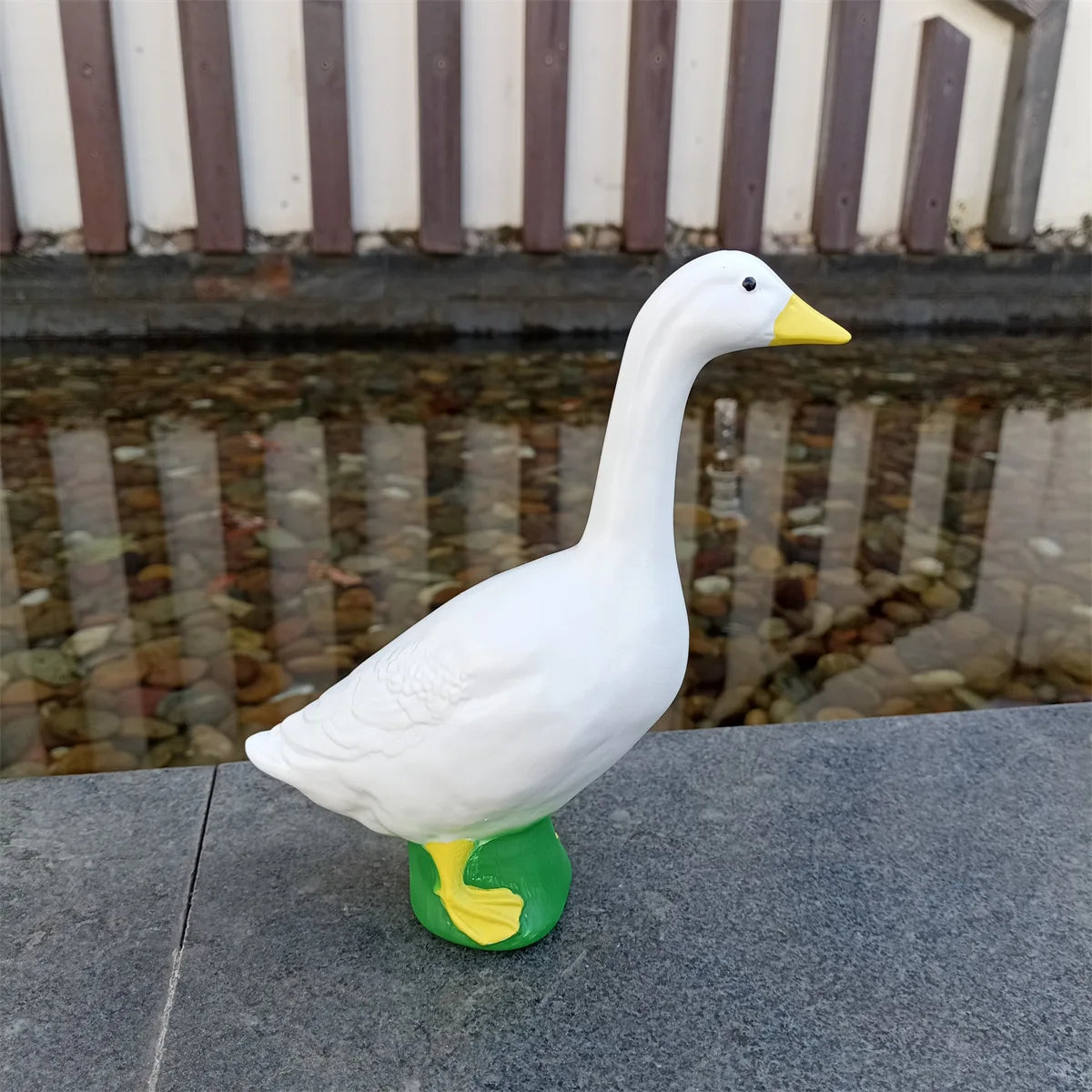 1Pc Artificial Resin Goose White Goose Swan Statue Ornament, Outdoor Garden Decoration Ornament, DIY Accessories