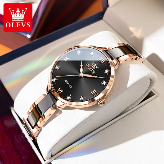 OLEVS Luxury Brand Women's Watches Elegant Fashion Ceramic strip Waterproof Japan Imports Quartz Watch Dress Lady Watch Simple