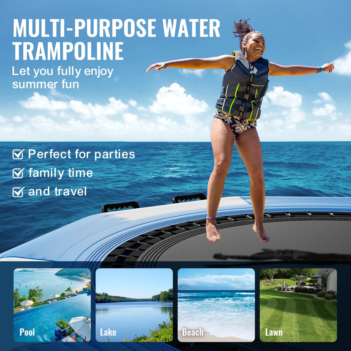 VEVOR Inflatable Water Bouncer 10ft Recreational Water Trampoline Portable Bounce Swim Platform Kids Adults Floating Rebounder