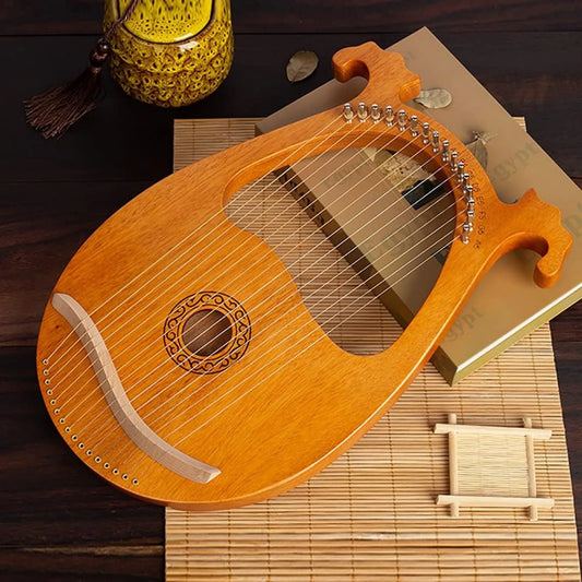 16-String Mahogany Lyre Harp, Handcrafted Solid Wood Instrument for Beginners & Professionals (Includes Tuner & Picks)