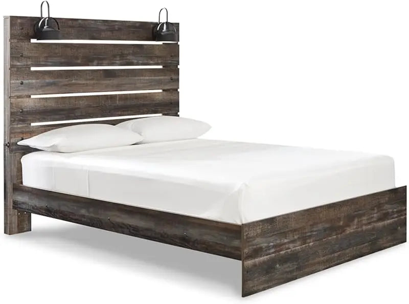 Drystan Rustic Panel Headboard ONLY with USB Charging Stations, Twin, Brown