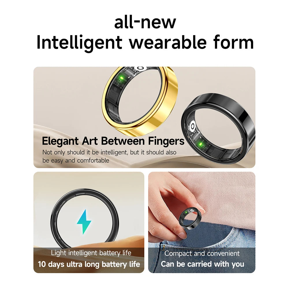 SR09 Smart Ring Health Tracker with Gesture Control Fitness Ring Heart Rate Blood Oxygen Monitor for Women Men for Android & iOS