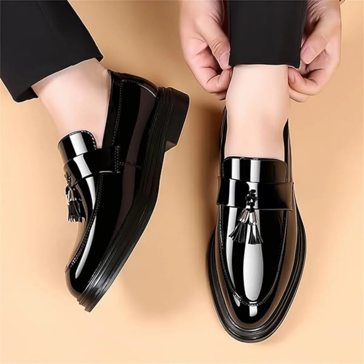 Men's Tassels High Gloss Patent Penny Loafers Formal Shoes