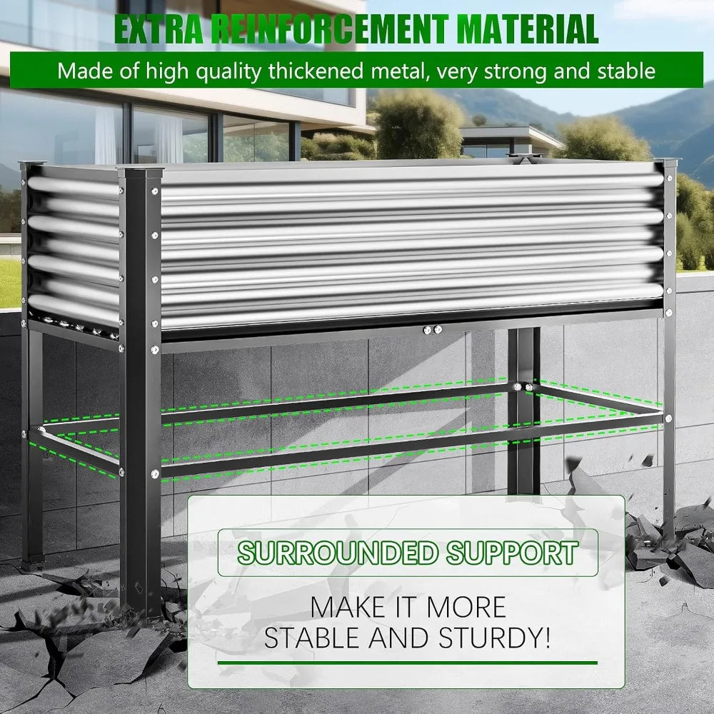 doniks 2pcs raised garden bed with legs, 48×24×32in large outdoor metal galvanized garden planting box, 600lb capacity for veget