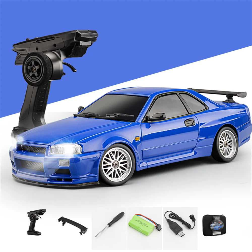 LDRC 1899 RTR 1/18 2.4G RWD RC Car Drift GTR R34 Gyro LED Light On-Road Full Proportional Alloy Body Shell Racing Vehicles Model