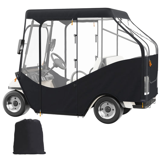 SucceBuy Golf Cart Enclosure 420D Polyester Driving Enclosure with 4-Sided Transparent Windows 4 Passenger Club Car Cover