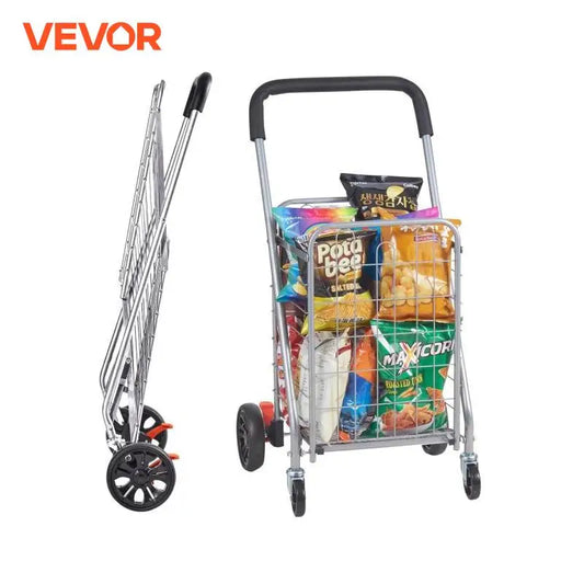 VEVOR Folding Shopping Cart Grocery Utility Trolley with Rolling Swivel Wheels Foldable Laundry Basket for Luggage 66 110 200lbs