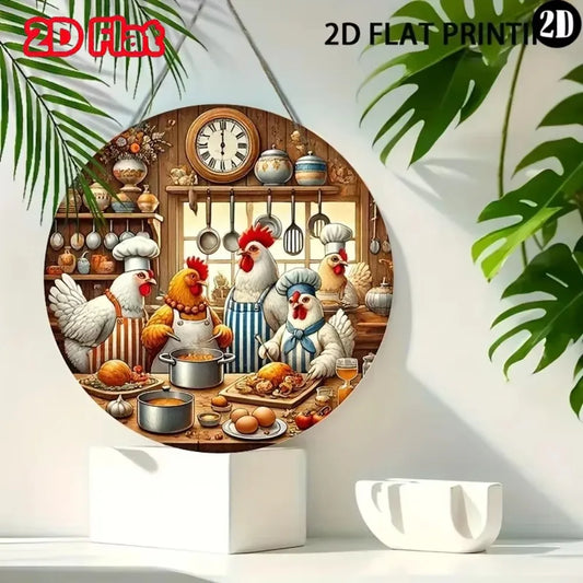 Wall Art，ChickenShield™ Country Kitchen Chickens Round Wall Sign | Weather - Resistant Material | Ornate Patterns | Versatile De
