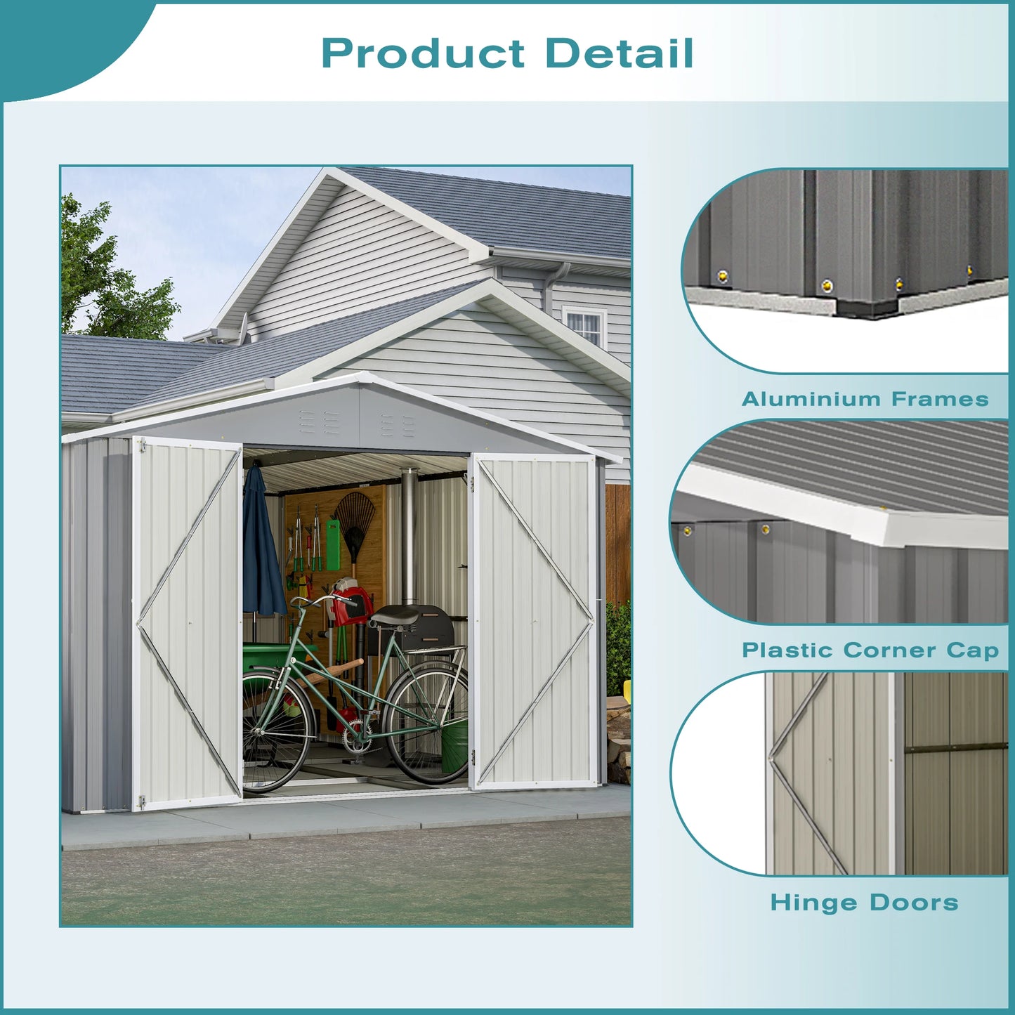 LZBEITEM 10 X 12 FT Large Metal Utility Tool Sheds with Floor Frame, Steel Garden Shed for Backyard Garden Patio Lawn
