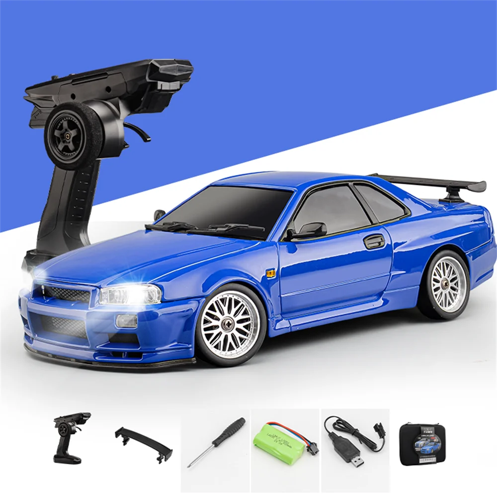 LDRC 1899 RTR 1/18 2.4G RWD RC Car Drift GTR R34 Gyro LED Light On-Road Full Proportional Alloy Body Shell Racing Vehicles Model