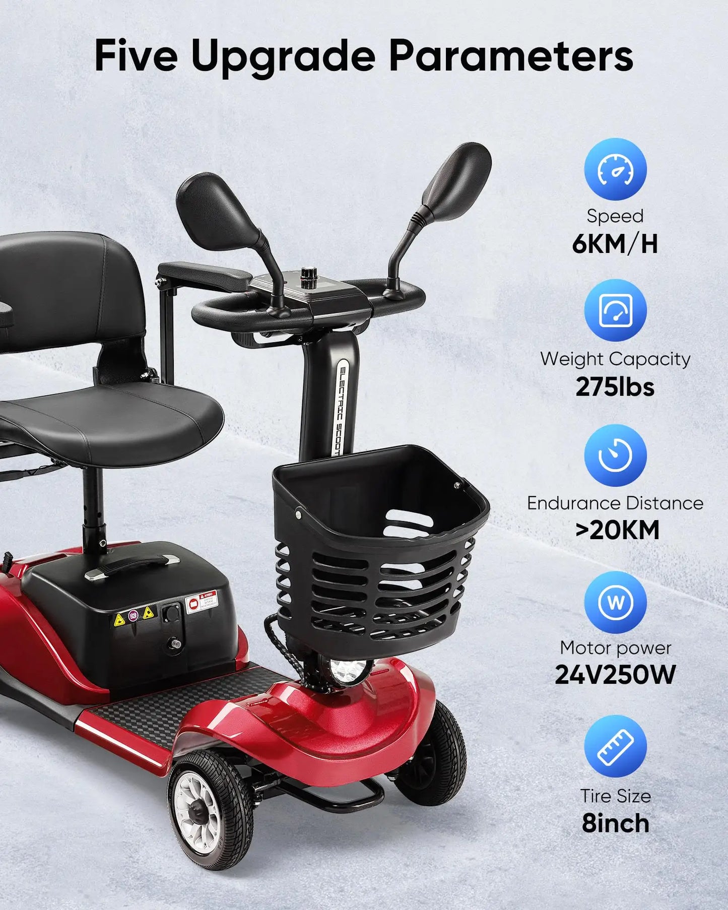 Foldable Electric Mobility Scooter with Light & Basket - Compact 4-Wheel Travel Wheelchair for easy Mobility, Perfect Gift