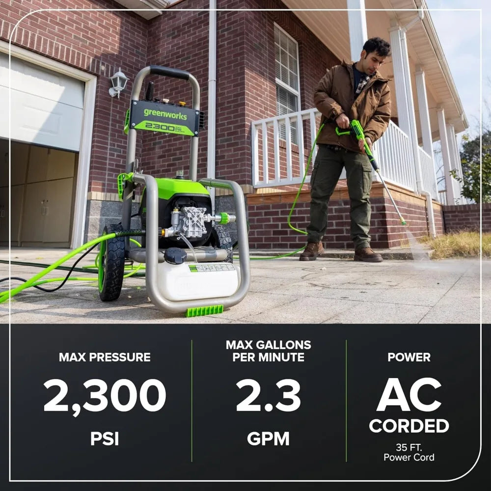 Certified 2300 PSI Electric Pressure Washer with 2.3 GPM Max and 1.2 GPM Flow Rate - Foldable Handles, Durable Steel Constructio