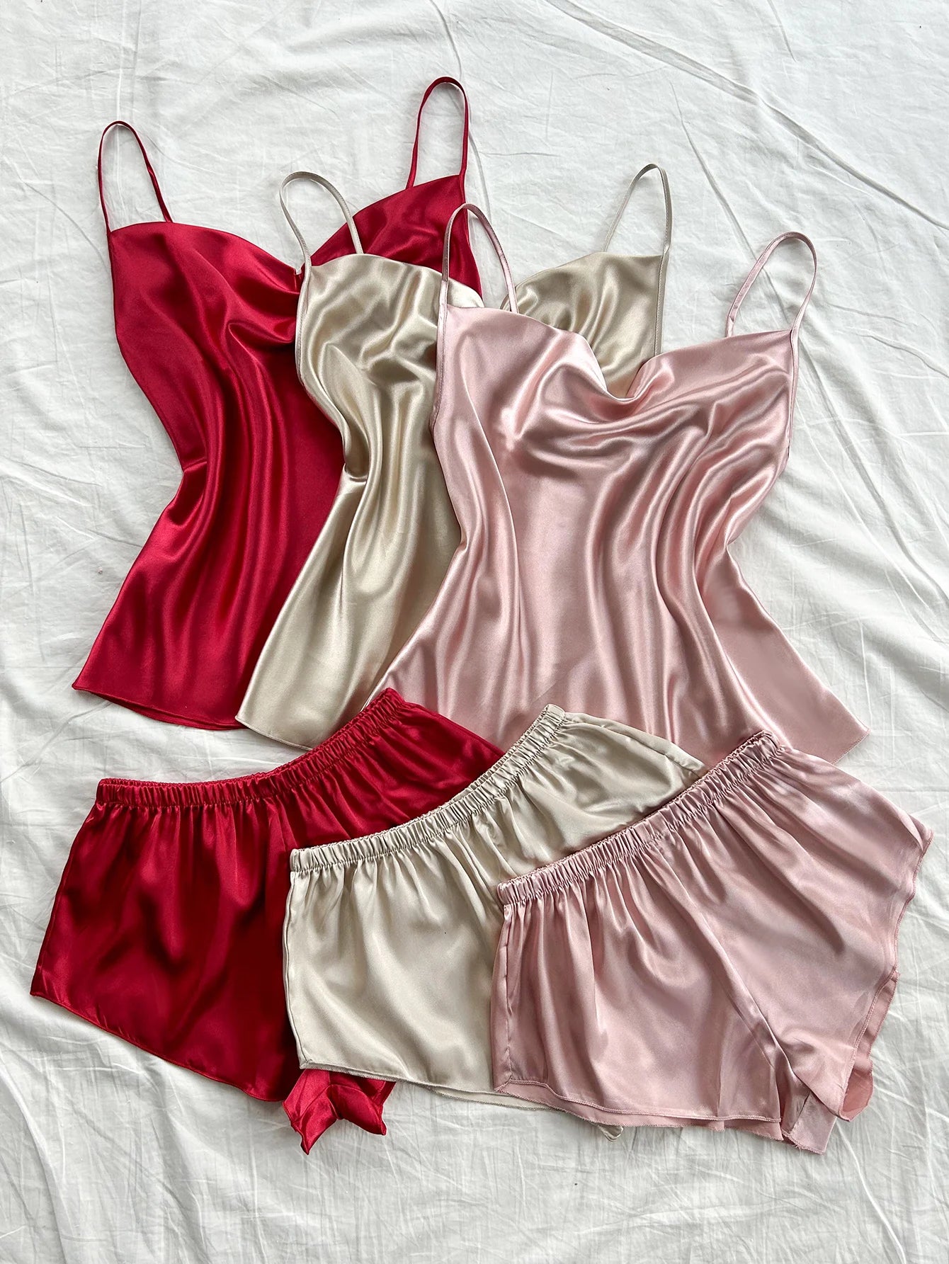 New solid color Sleepwear set sexy and comfortable halter shorts 6 piece women's pajama set