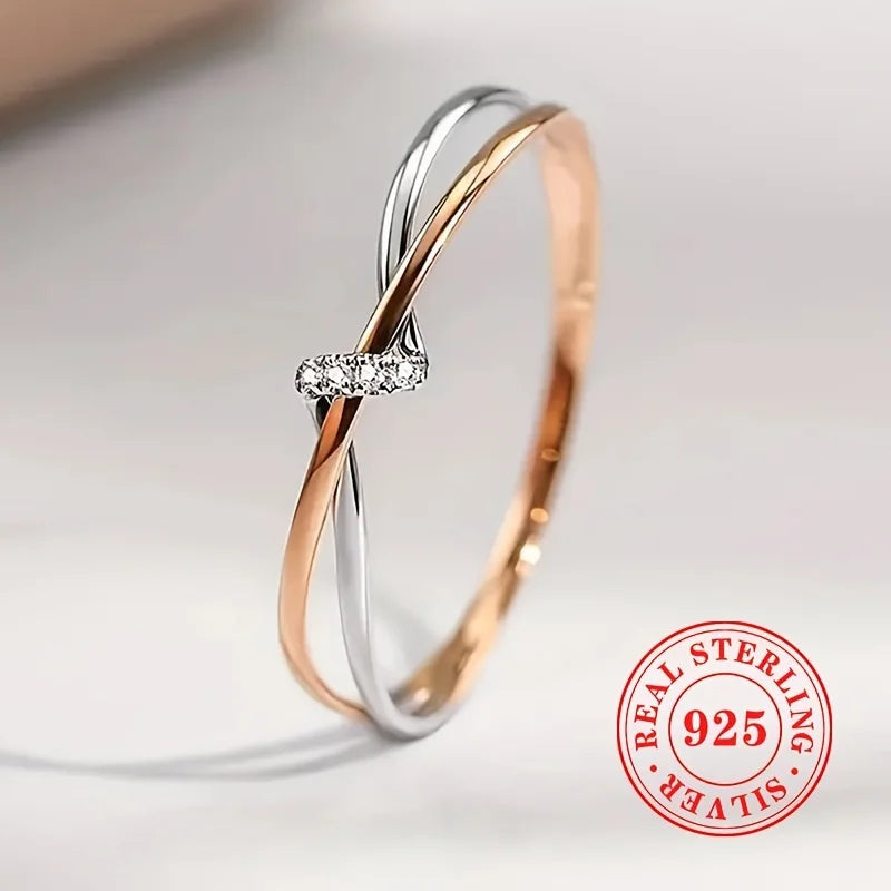 1pc READKISS Women'S Elegant S925 Sterling Silvery Double-Tone Twisted Ring - Rhodium-Plated April Birthstone